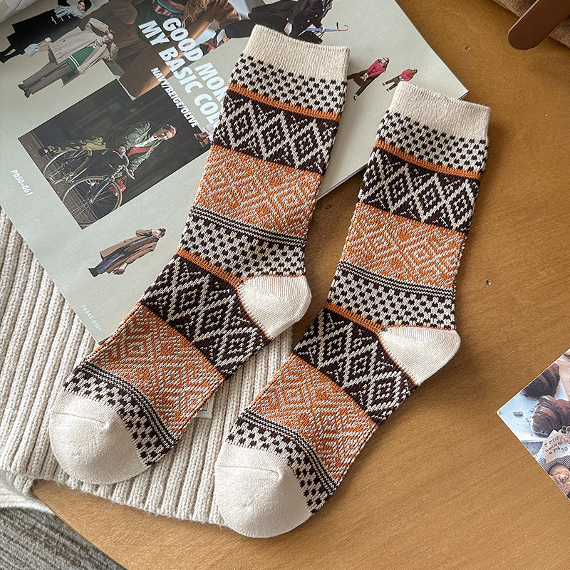 Geometric Jacquard Knit Crew Socks - C1