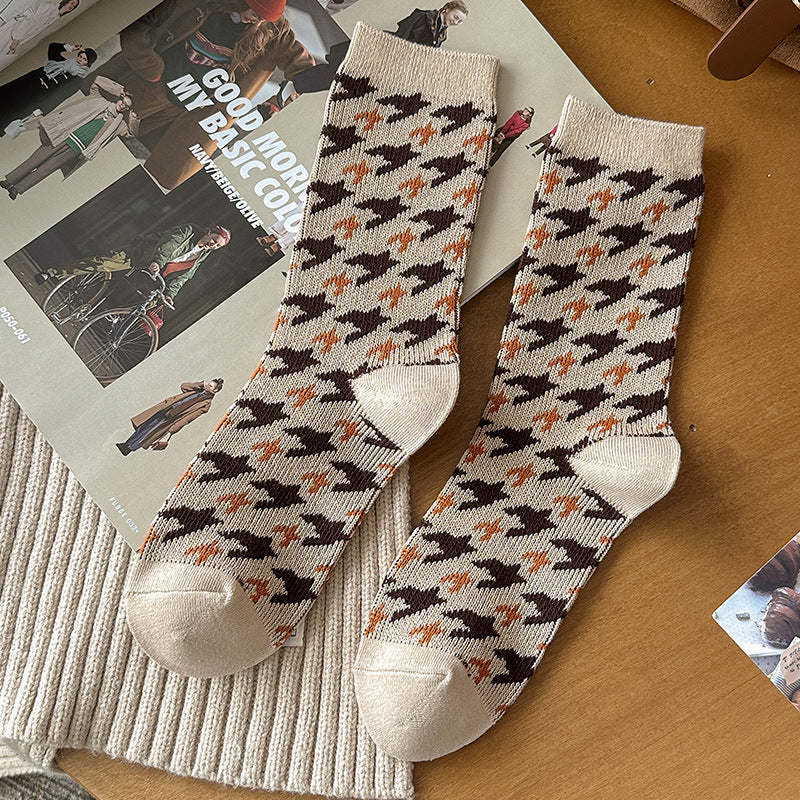 Geometric Jacquard Knit Crew Socks - C3