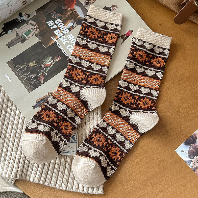 Geometric Jacquard Knit Crew Socks - C4