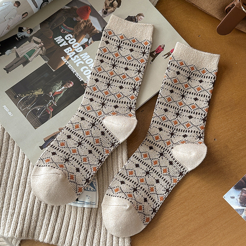 Geometric Jacquard Knit Crew Socks - C5