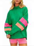Varsity Stripe Sleeve Mock Neck Sweatshirt - Green