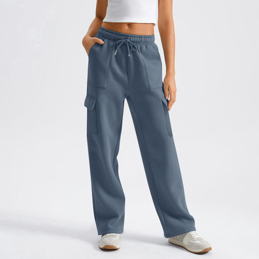 High Waist Drawstring Wide Leg Cargo Pants - SeaBlue