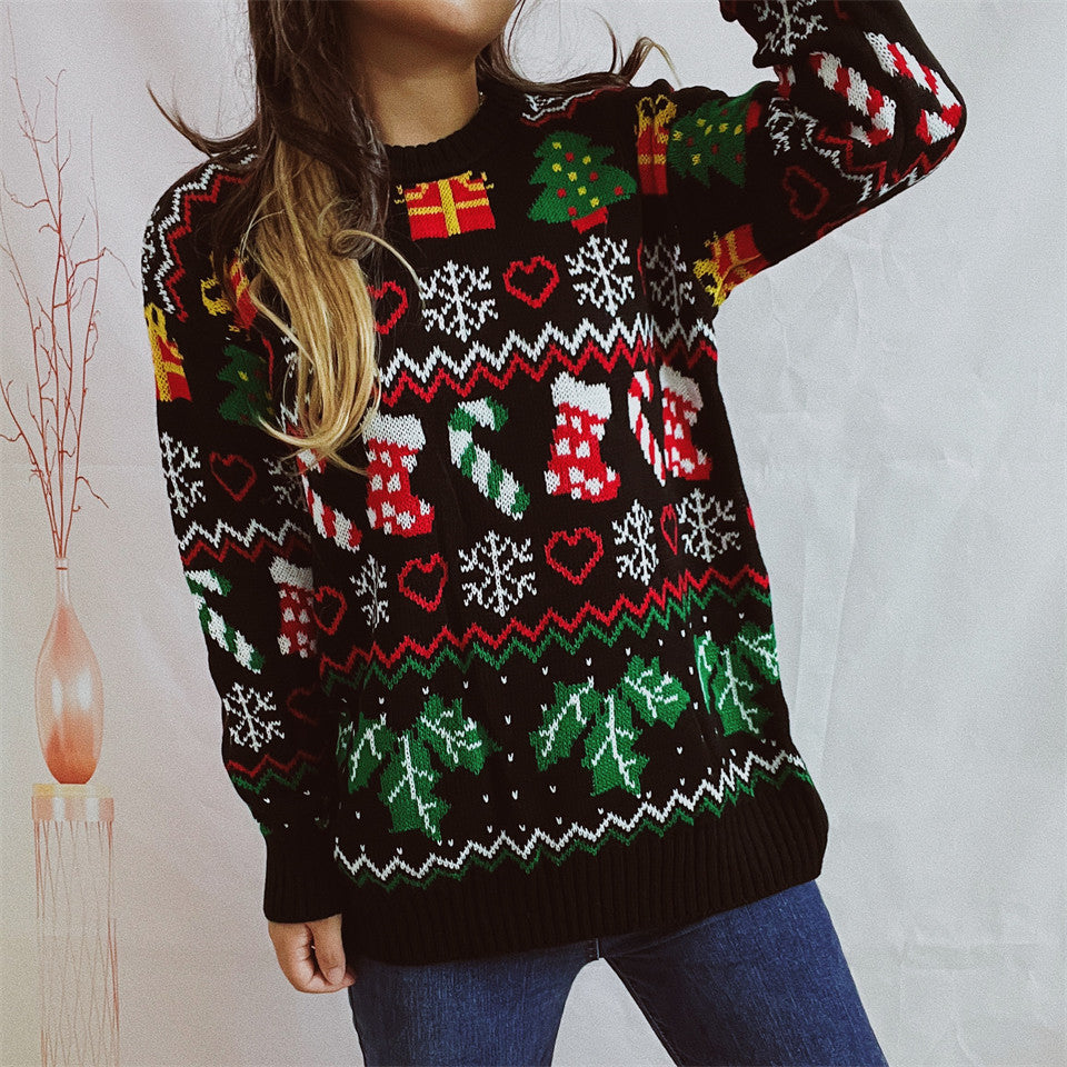 Stocking Candy Cane Fair Isle Christmas Sweater - Black - 1