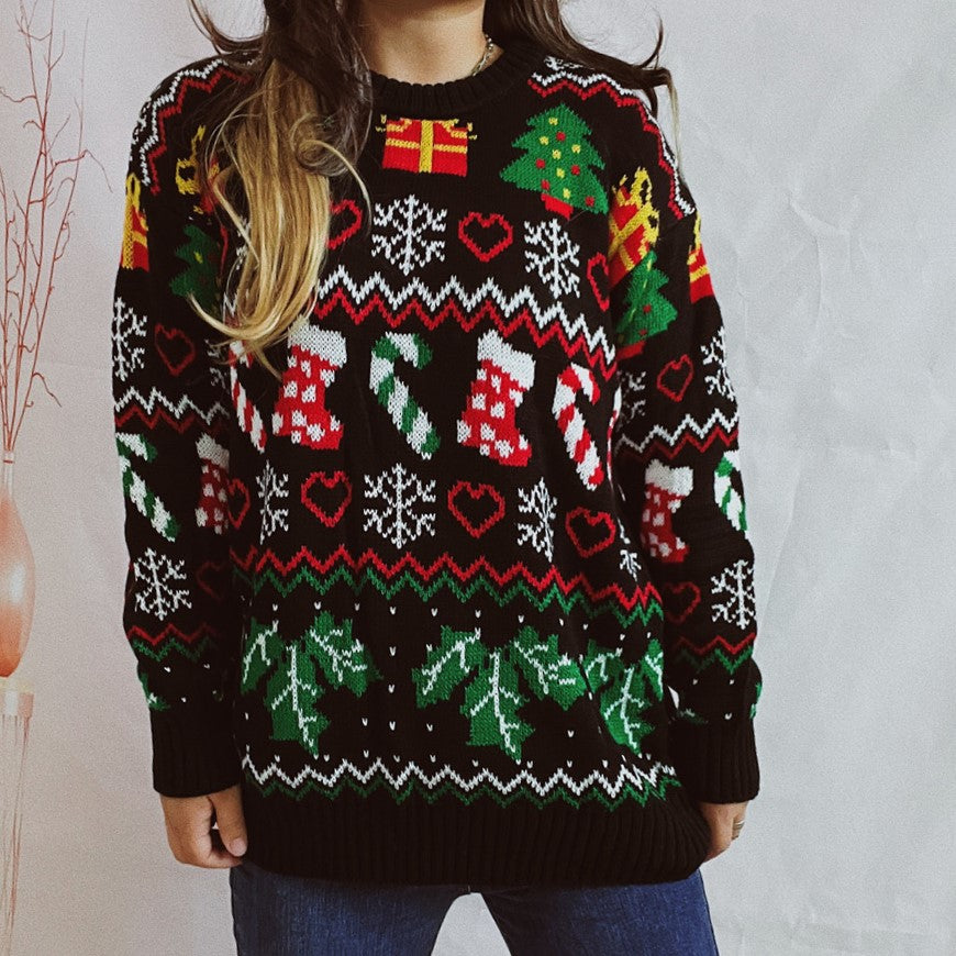 Stocking Candy Cane Fair Isle Christmas Sweater - Black - 2