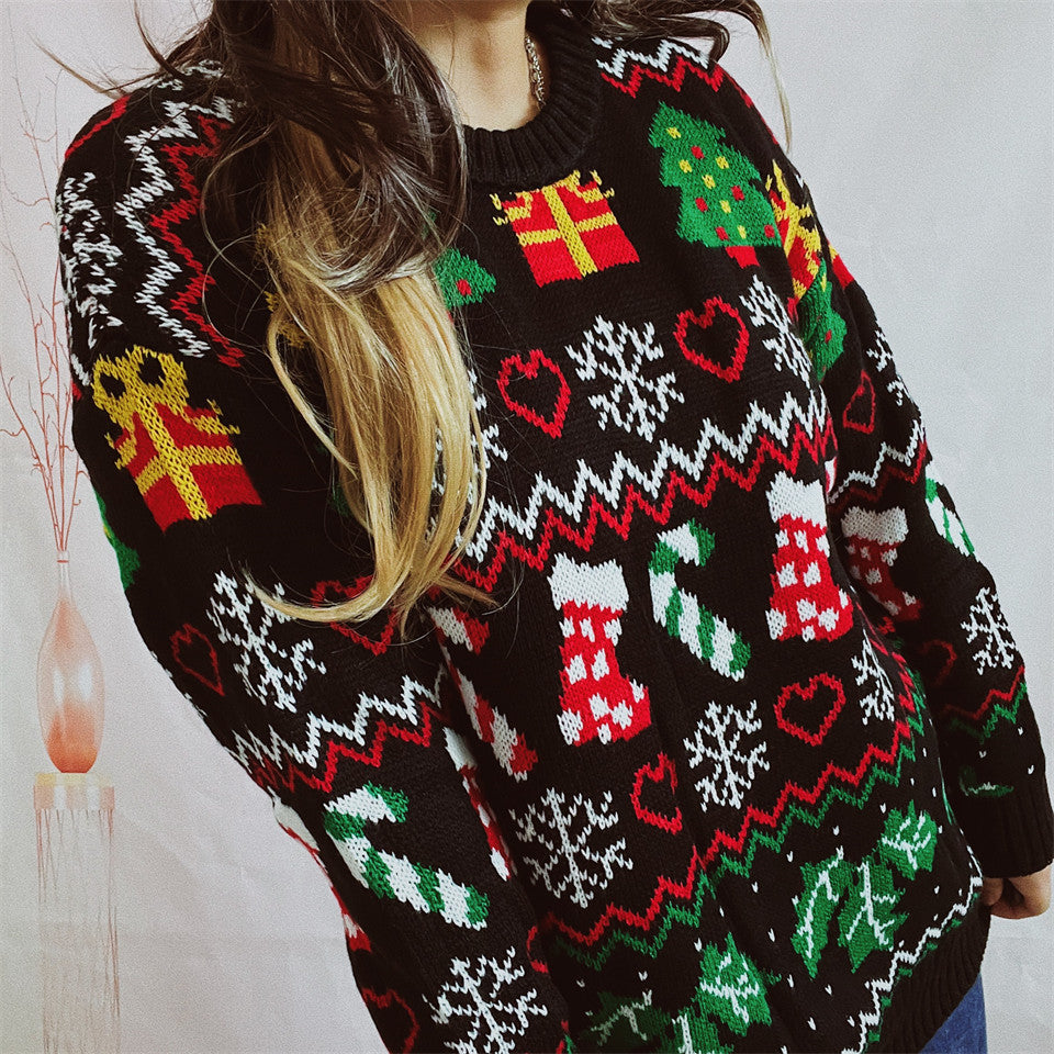 Stocking Candy Cane Fair Isle Christmas Sweater - Black - 3