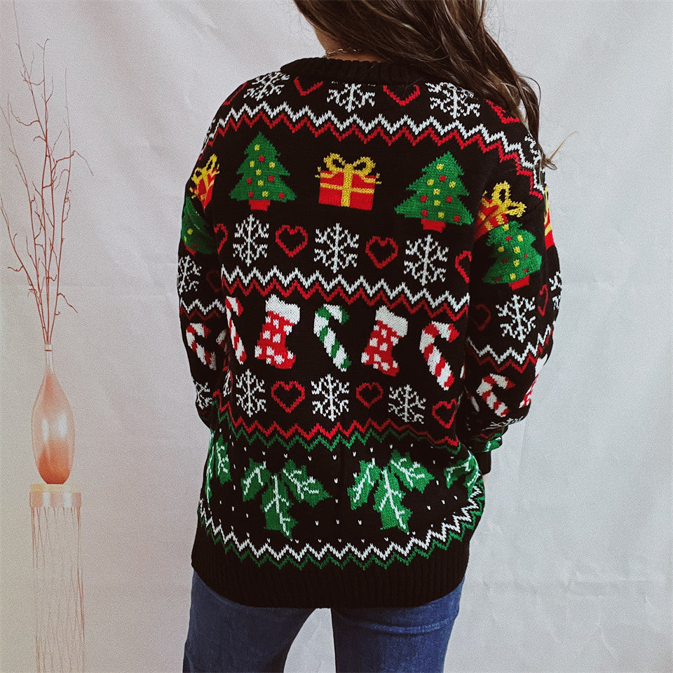 Stocking Candy Cane Fair Isle Christmas Sweater - Black - 4