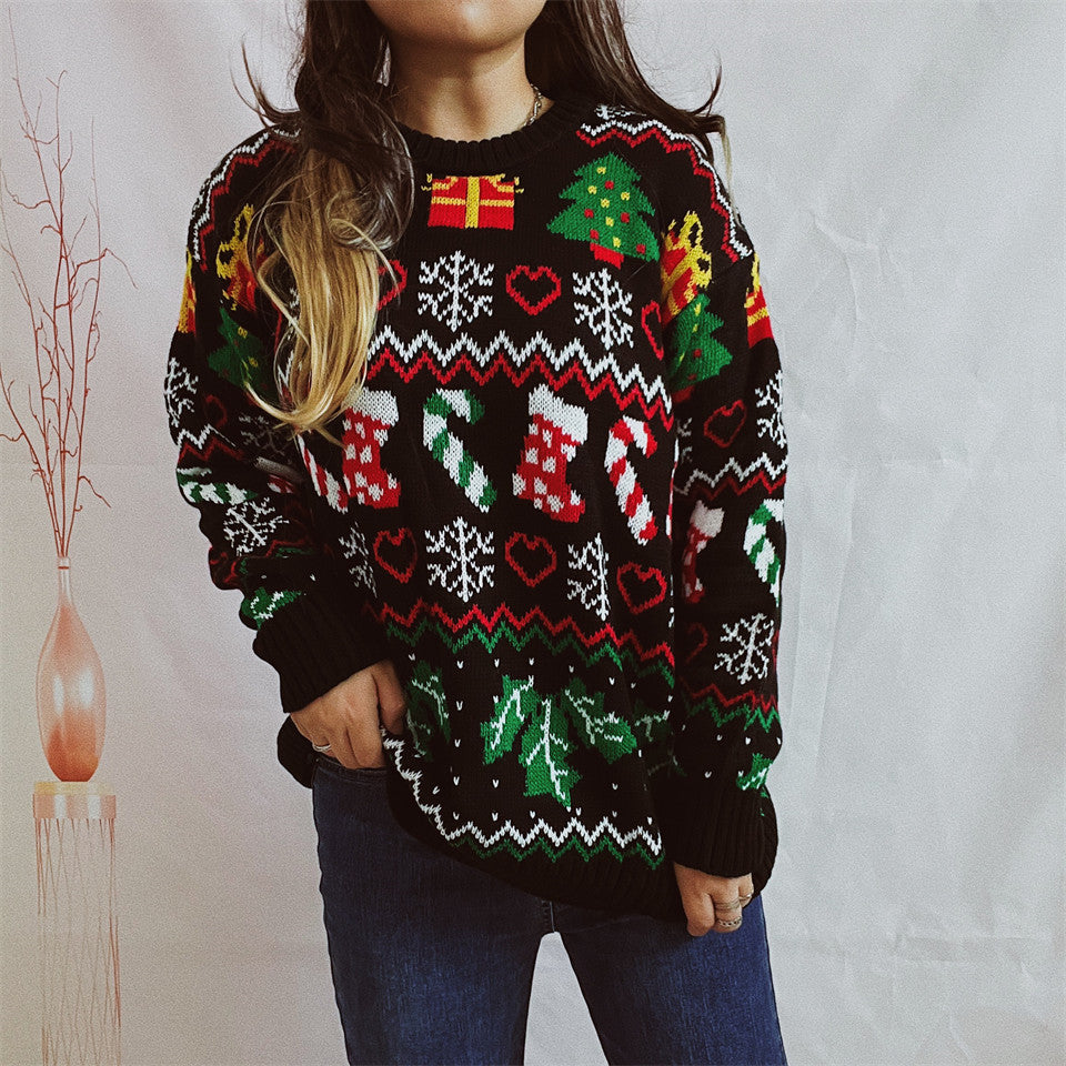 Stocking Candy Cane Fair Isle Christmas Sweater - Black - 5