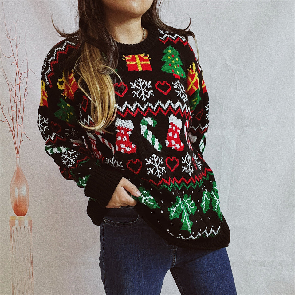Stocking Candy Cane Fair Isle Christmas Sweater - Black - 6