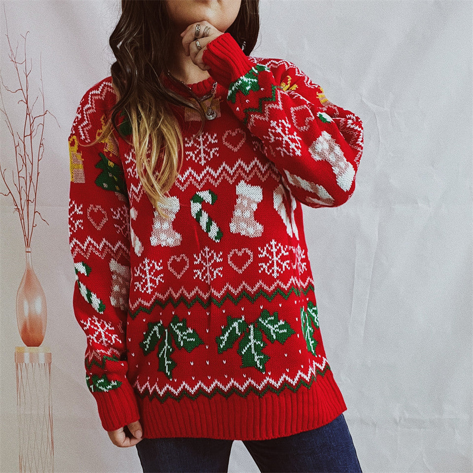 Stocking Candy Cane Fair Isle Christmas Sweater - Red - 1