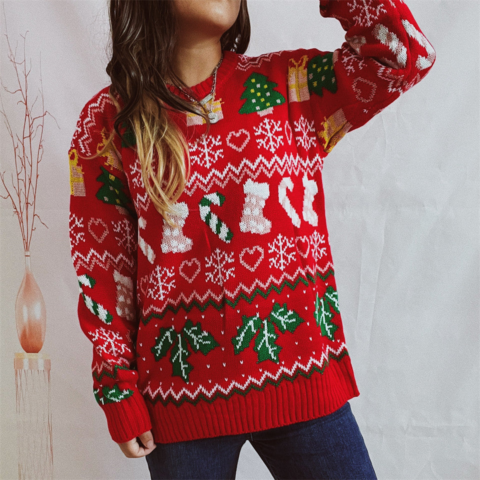Stocking Candy Cane Fair Isle Christmas Sweater - Red - 4