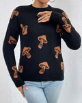 Graphic Motif Jacquard Crewneck Sweater - Black