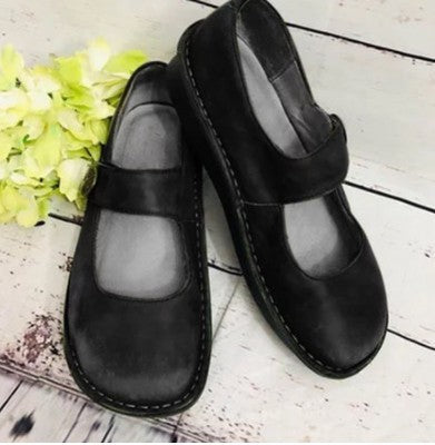Distressed Faux Leather Mary Jane Comfort Shoes - Black