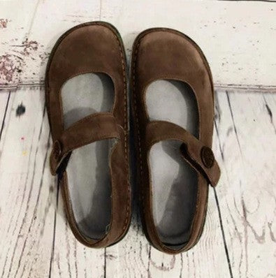 Distressed Faux Leather Mary Jane Comfort Shoes - Brown