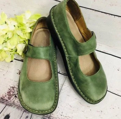 Distressed Faux Leather Mary Jane Comfort Shoes