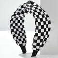 Checkerboard Print Knot Top Headband - Black