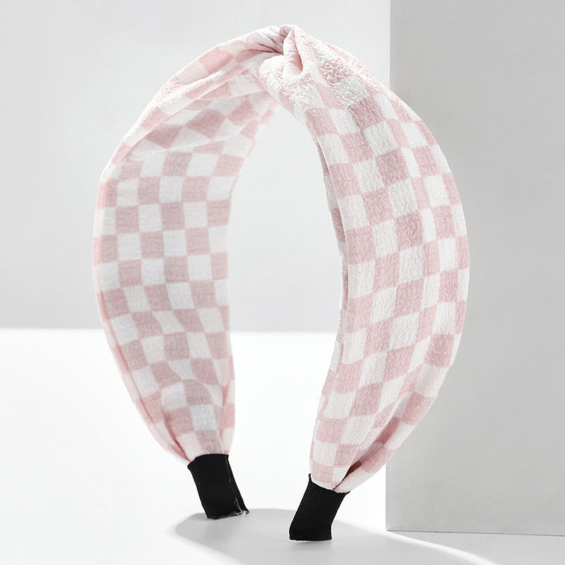 Checkerboard Print Knot Top Headband - LightPink