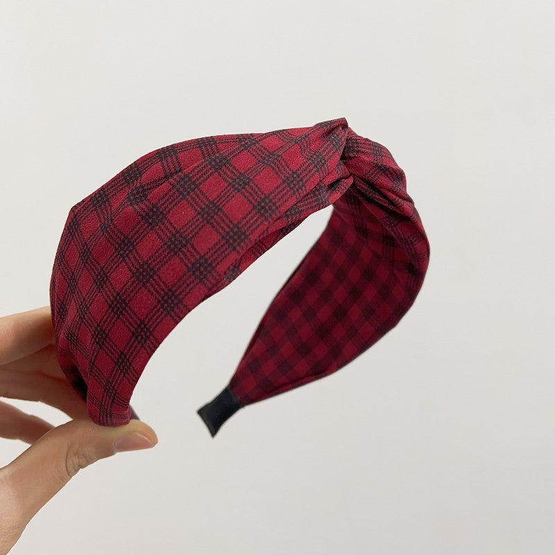 Checkerboard Print Knot Top Headband - Red