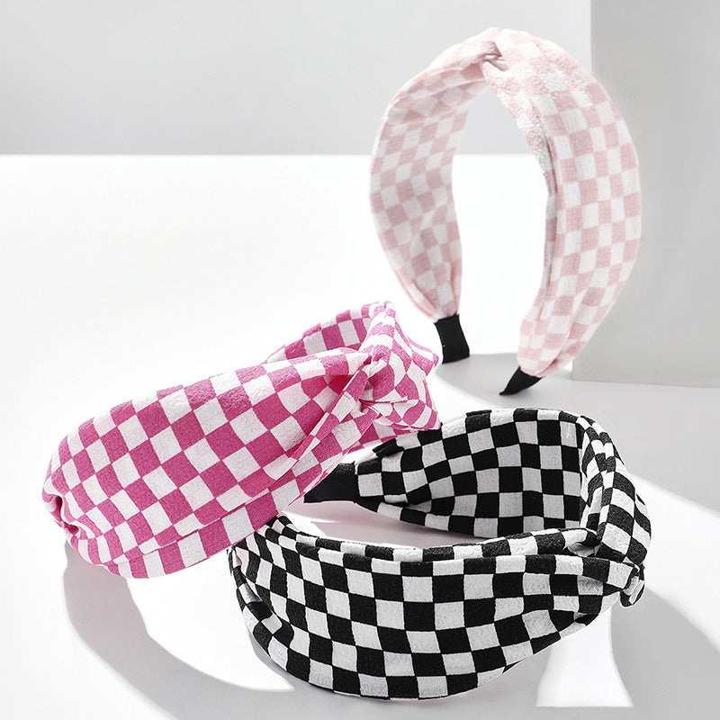 Checkerboard Print Knot Top Headband