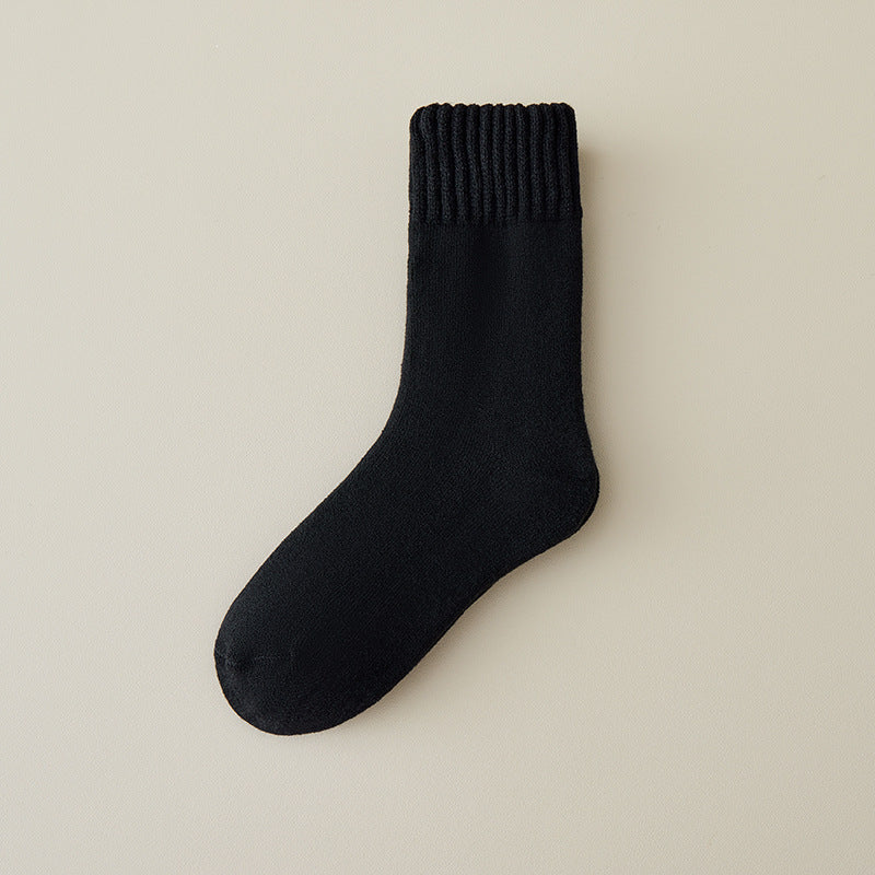 Thick Ribbed Cuff Winter Crew Socks - Black
