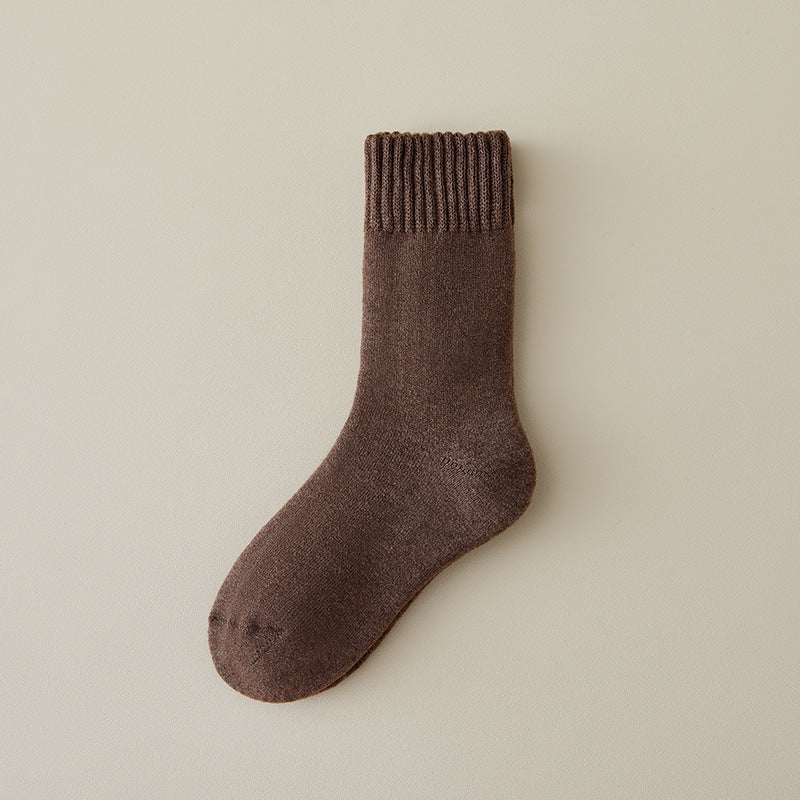 Thick Ribbed Cuff Winter Crew Socks - Coffee