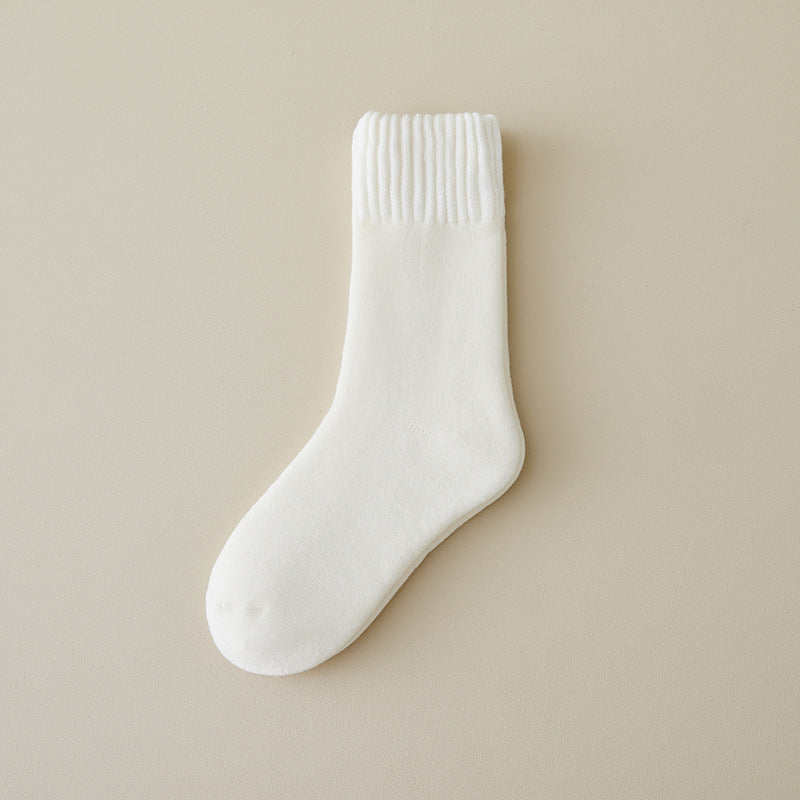 Thick Ribbed Cuff Winter Crew Socks - White