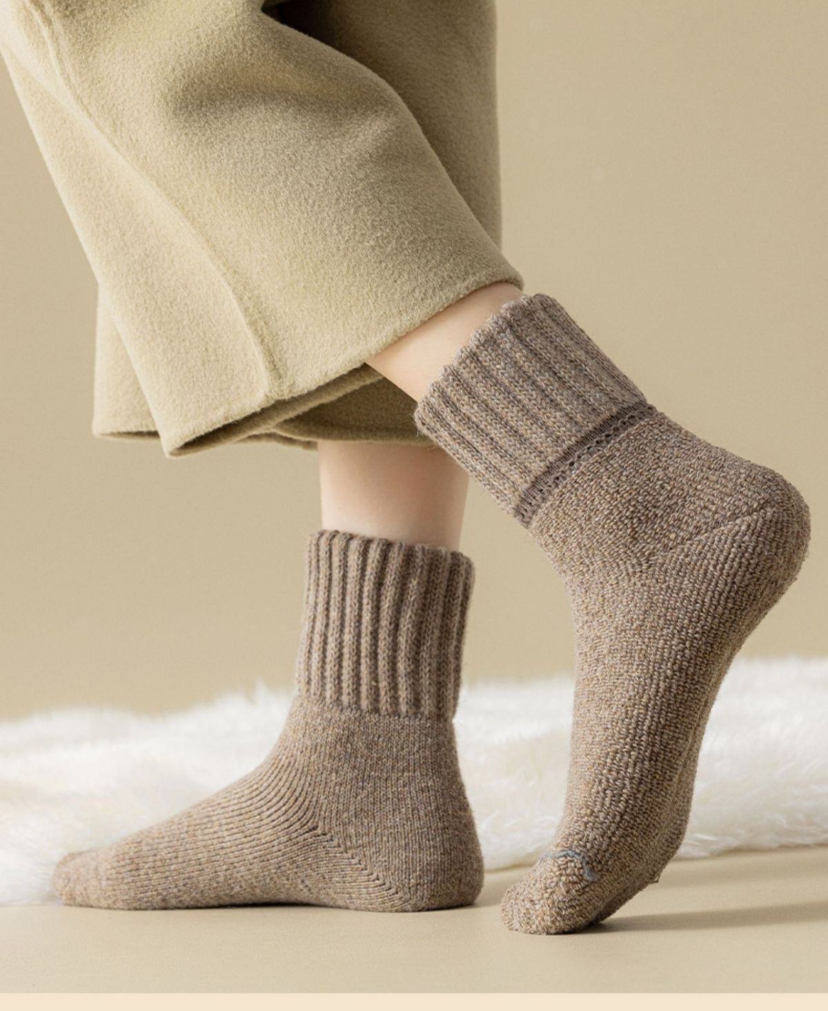 Thick Ribbed Cuff Winter Crew Socks - view 3