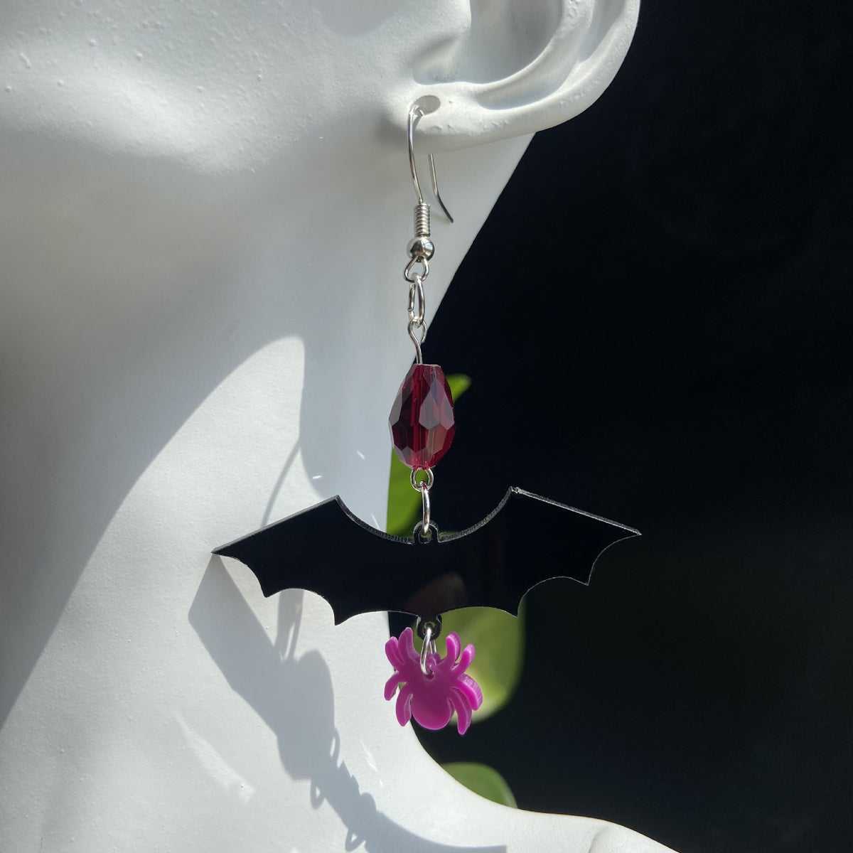 Gothic Bat Charm Beaded Dangle Earrings - Spider