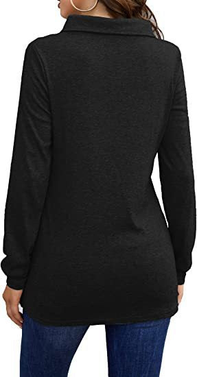 Split Cowl Neck Button Detail Tunic - Black - 1
