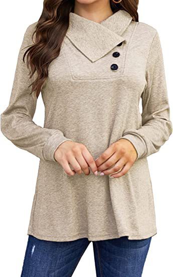 Split Cowl Neck Button Detail Tunic - Khaki