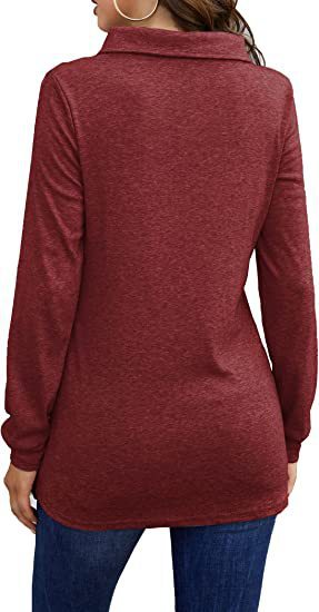Split Cowl Neck Button Detail Tunic - Red