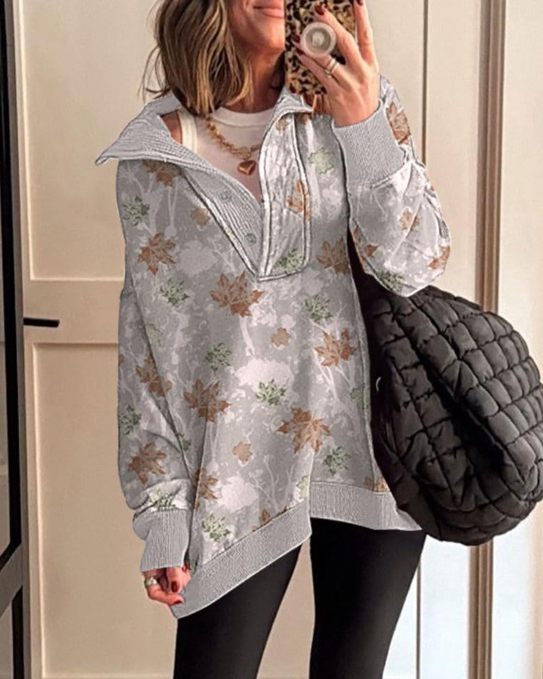 Quarter Button Stand Collar Camo Sweatshirt - Camo_3