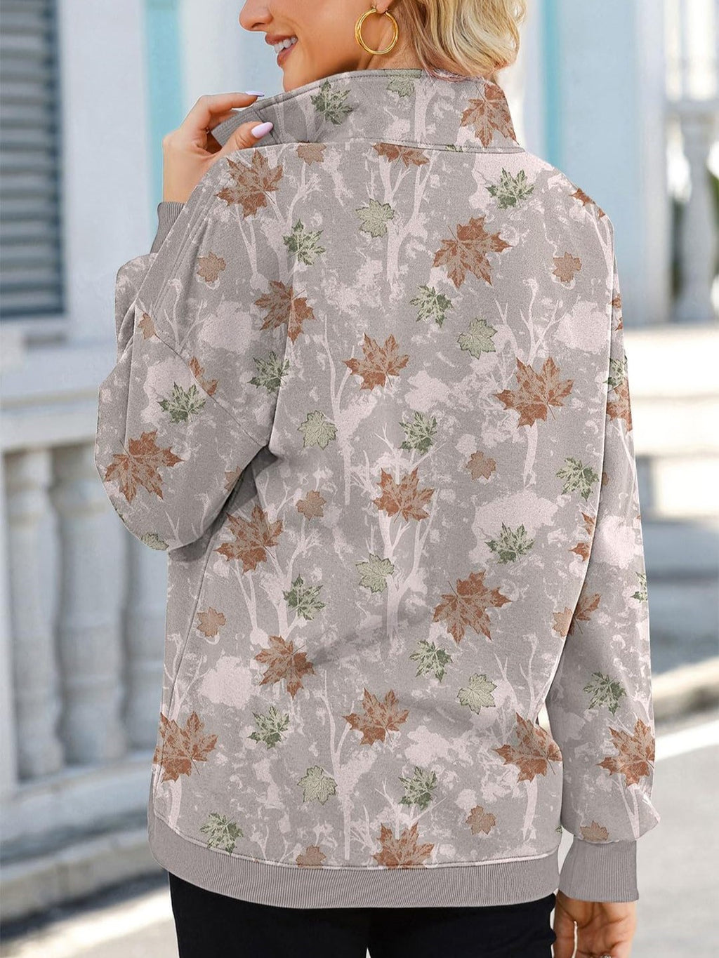 Quarter Button Stand Collar Camo Sweatshirt - Camo_3 - 4