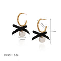 Velvet Bow Pearl Drop Earrings - Gold