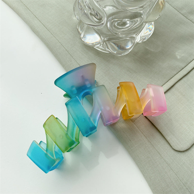 Frosted Matte Wave Hair Claw Clip - Rainbow