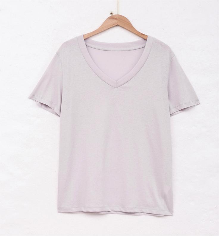 Deep V Neck Slub Cotton Tee - Purple