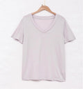 Deep V Neck Slub Cotton Tee - Purple