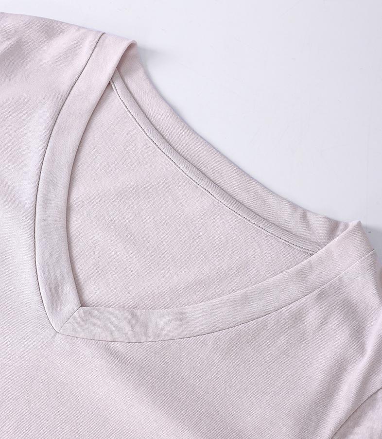 Deep V Neck Slub Cotton Tee - Purple - 3