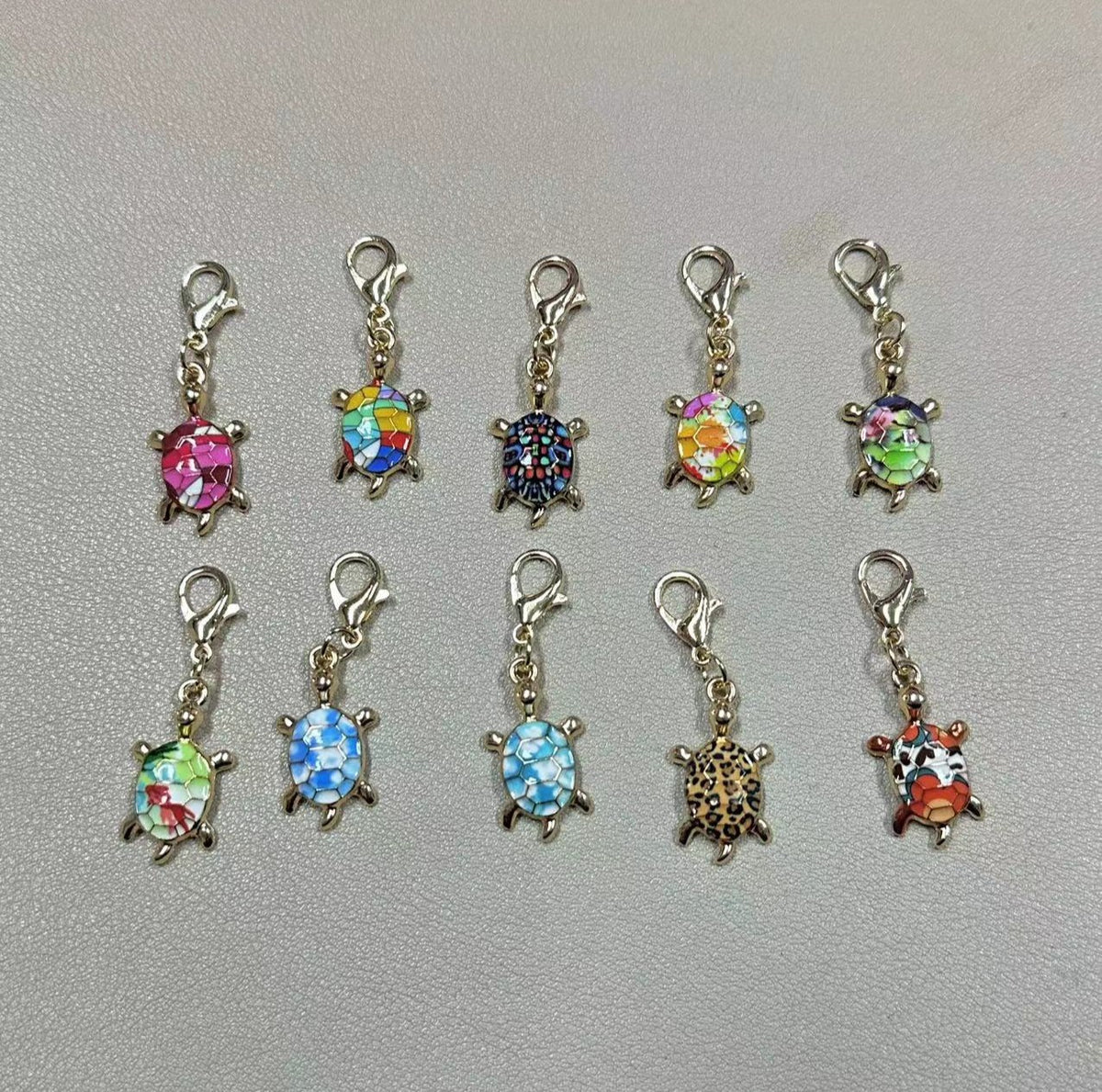 Rhinestone Turtle Keychain Charms Set of 10 - Gold - 2