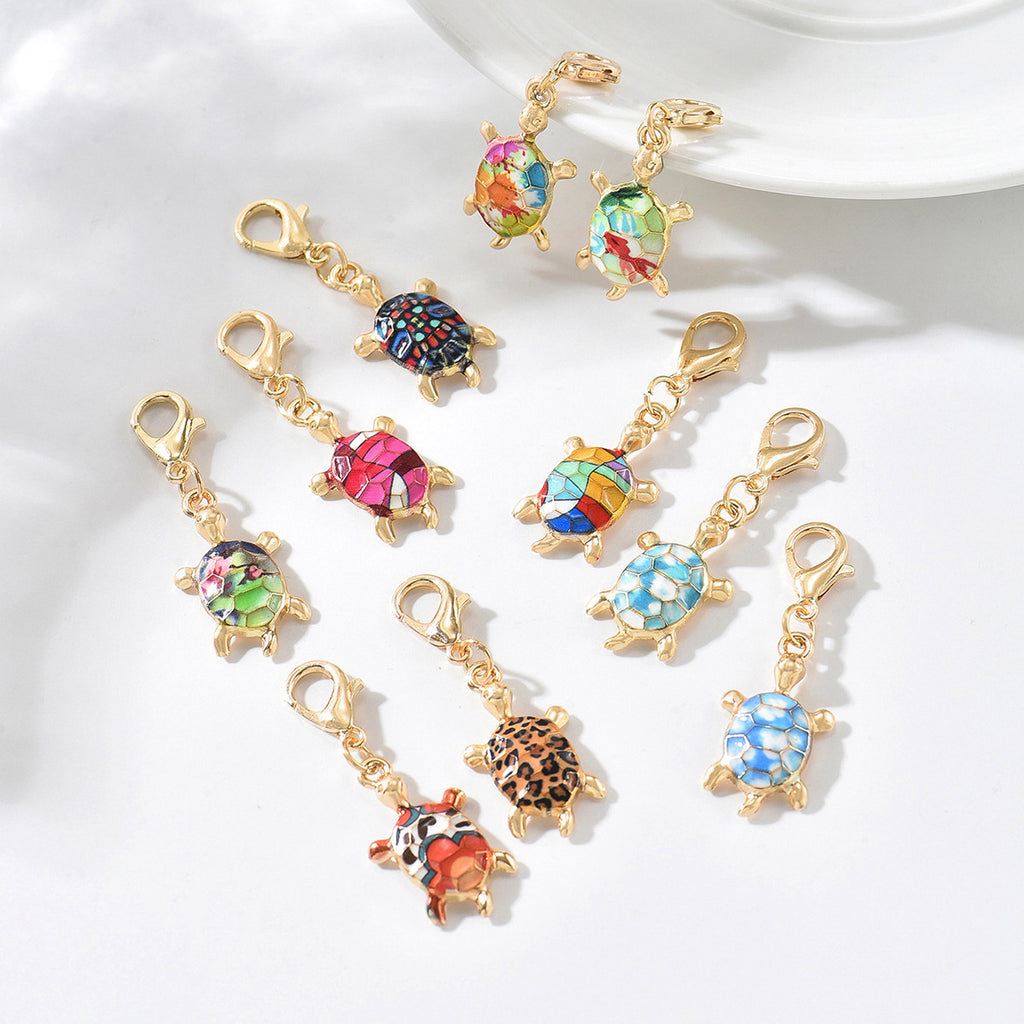 Rhinestone Turtle Keychain Charms Set of 10 - Gold - 3