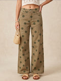 Olive Polka Dot Wide Leg Jeans - Olive