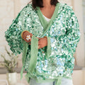 Oversized Sequin Batwing Sleeve Jacket - Green