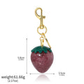 Oversized Sparkle Strawberry Keyring Charm - Gold