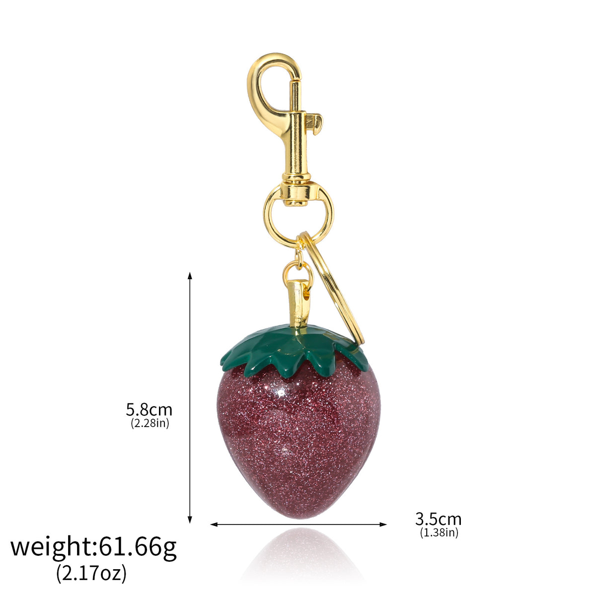 Oversized Sparkle Strawberry Keyring Charm - Gold