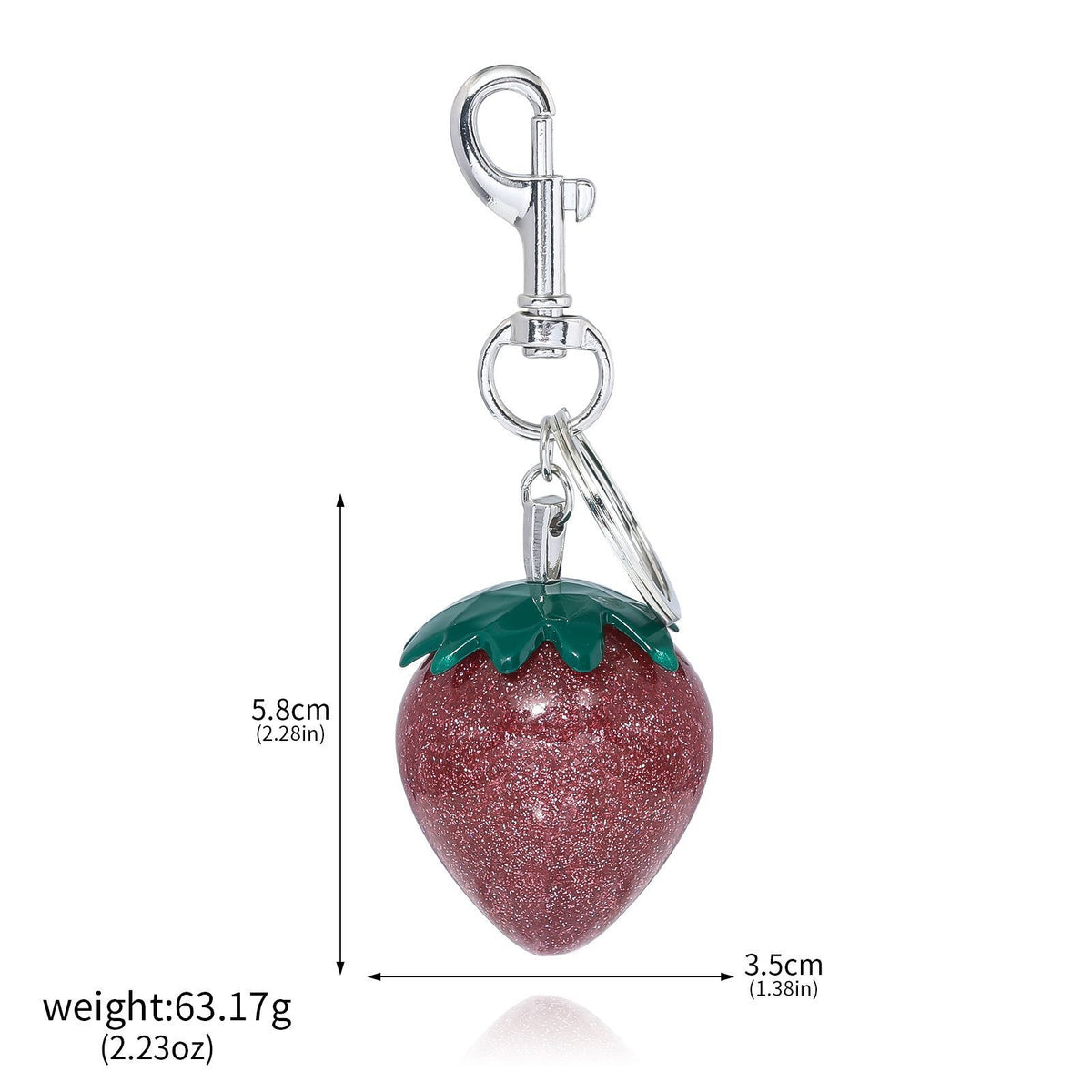 Oversized Sparkle Strawberry Keyring Charm - Silvery