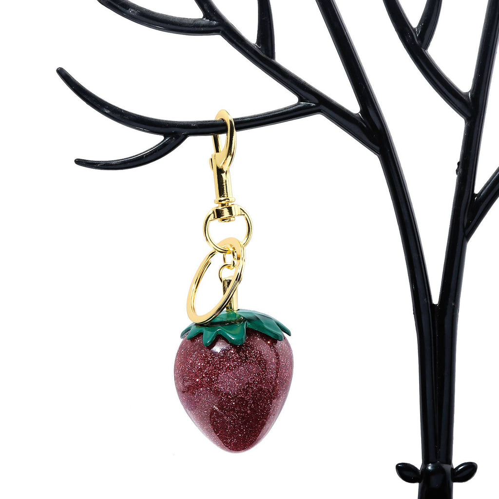 Oversized Sparkle Strawberry Keyring Charm