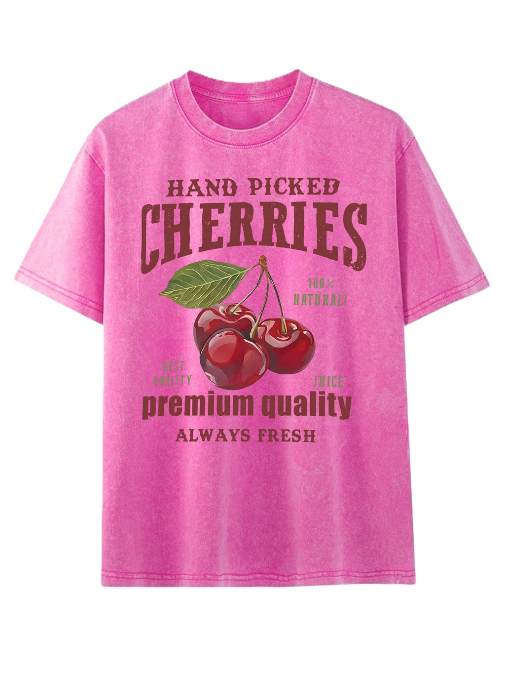 Vintage Cherry Fruit Graphic Washed T-Shirt - Rosered