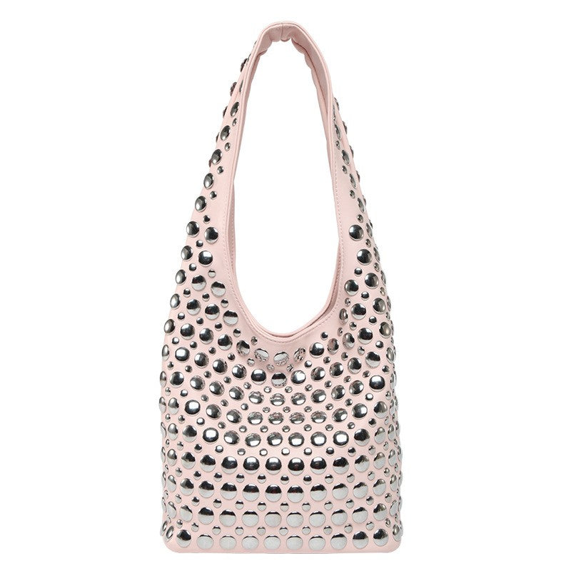 Studded Slouchy Hobo Shoulder Bag - Light Pink