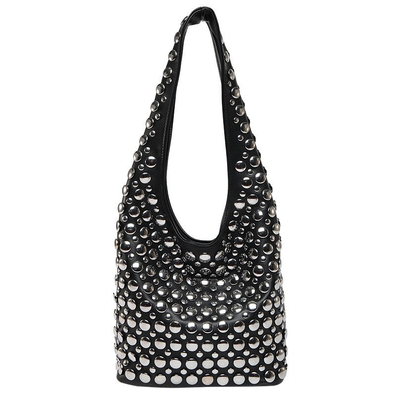 Studded Slouchy Hobo Shoulder Bag
