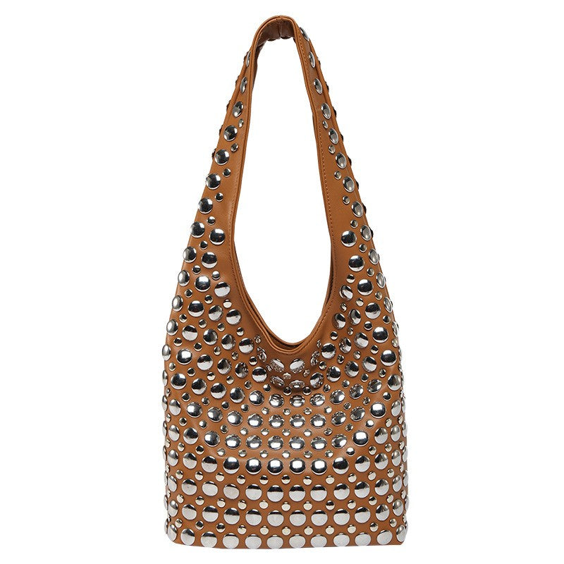 Studded Slouchy Hobo Shoulder Bag
