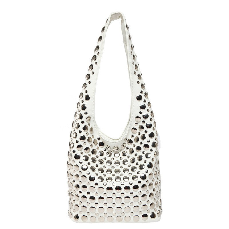 Studded Slouchy Hobo Shoulder Bag